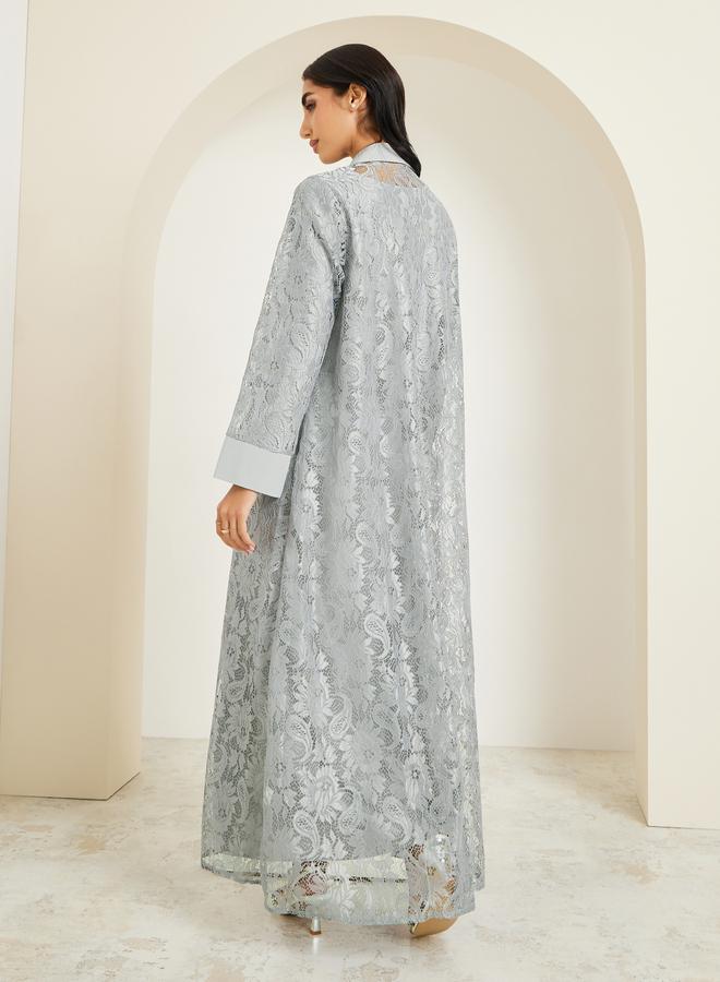 Amirah Women Lace Insert Abaya and Dress Modest Set - Image 5